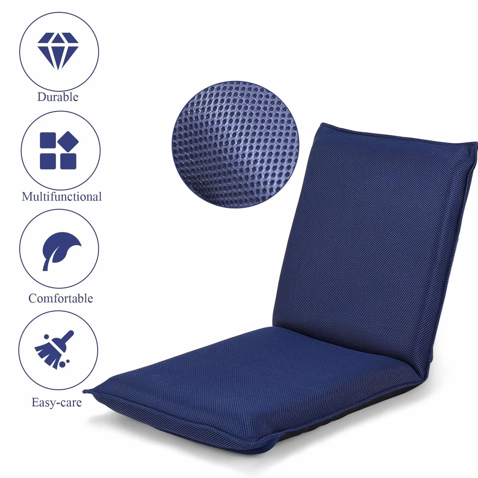 LIFEZEAL Silla de Suelo Plegable, sillón Lectura con Respaldo Ajustable de 6 Posiciones, Silla de Piso con Superficie de Malla, para Leer, meditación, Yoga (Azul)