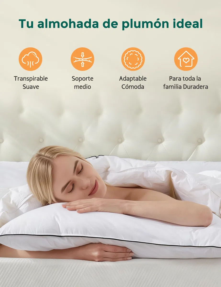 APSMILE Almohada de Pluma 50x75, Almohada de Lujo para Dormir de Pluma de Ganso, 100% algodón orgánico Funda, Almohada de Cama Envuelta en poliéster de la colección hotelera (Blanca, 2 Piezas)