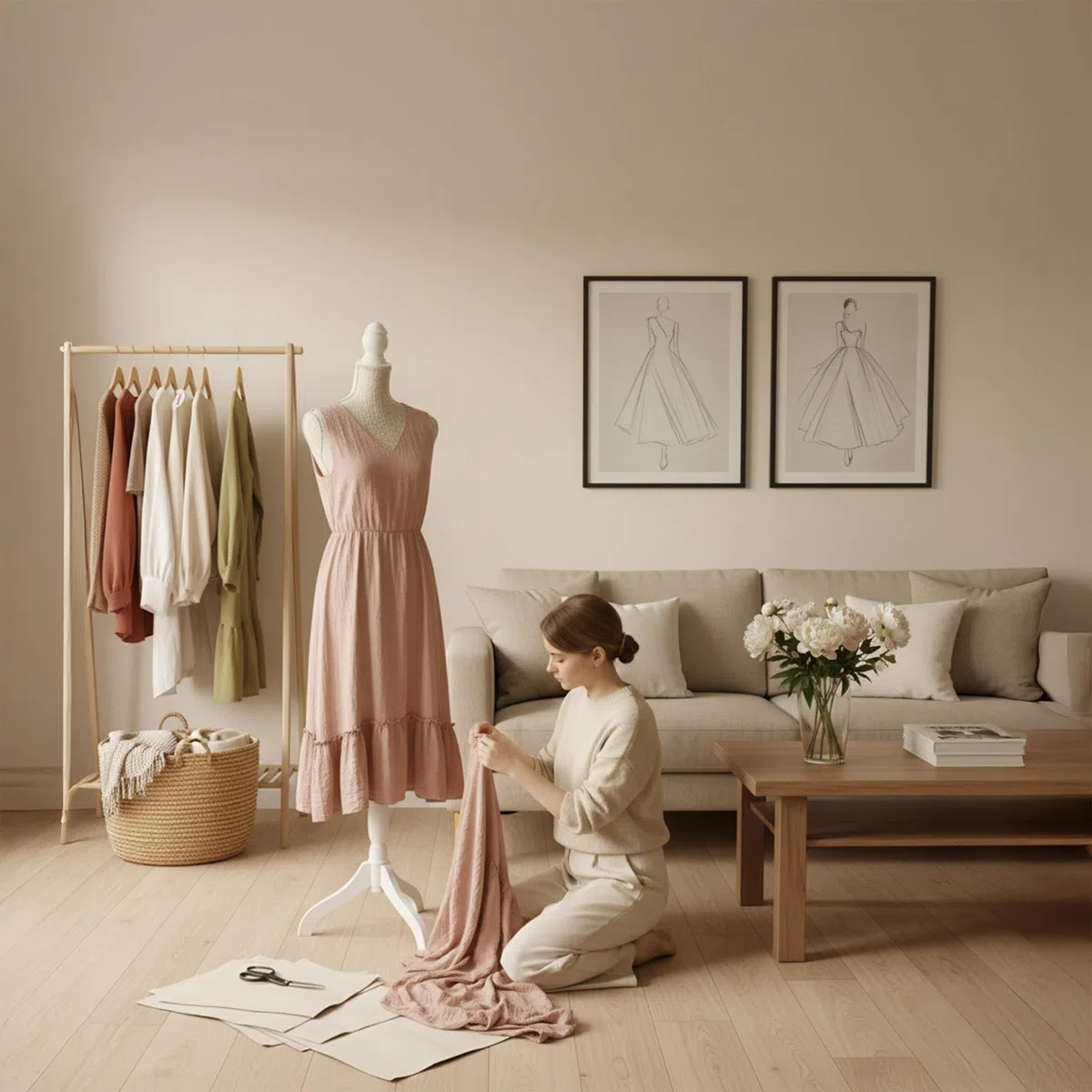 Relaxdays Maniquí de Costura Femenino Ajustable 130–167 cm con Encaje, Base de Madera, Beige/Blanco, 167x41x34 cm