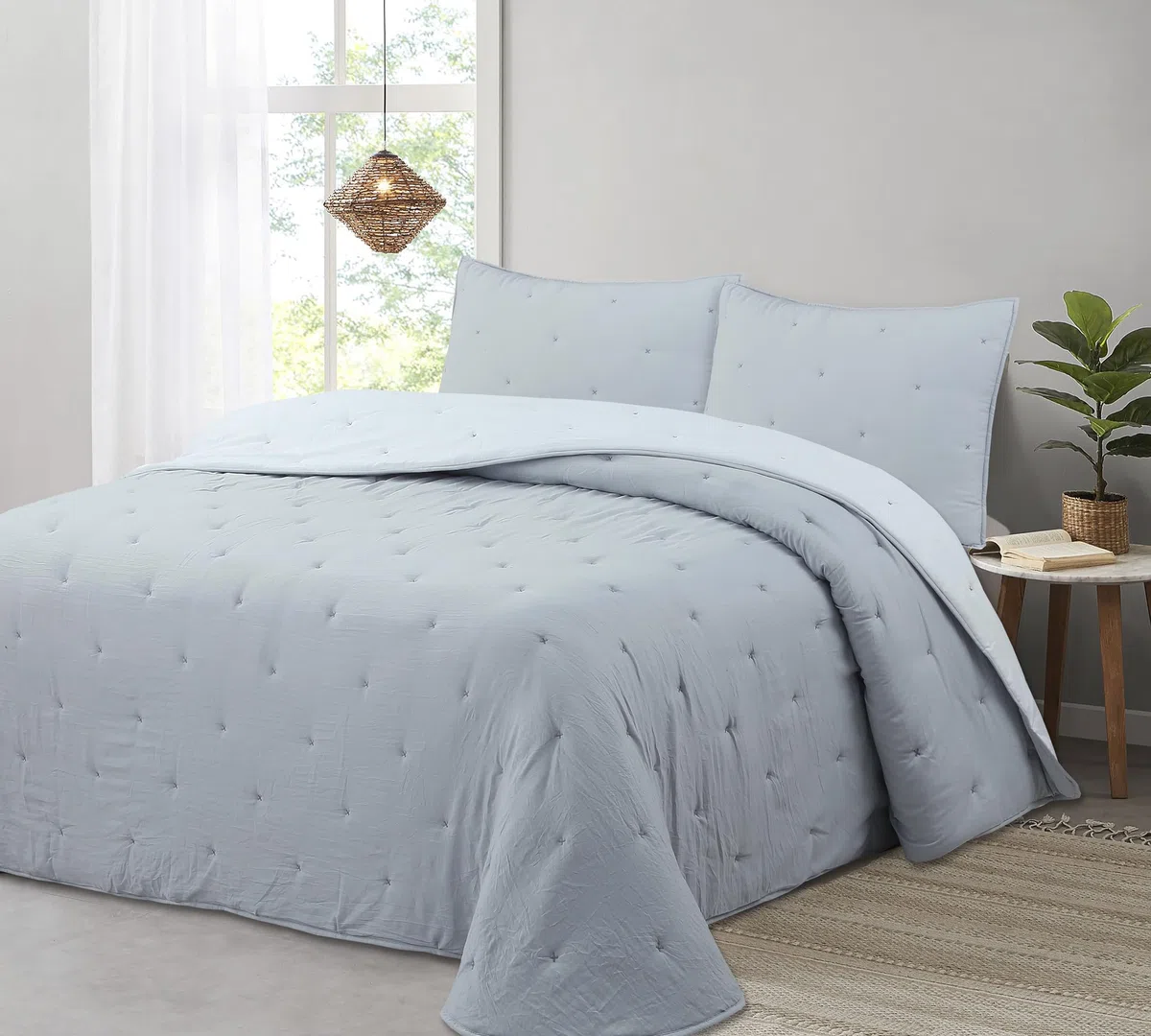 Liniva Home Comforter De Microfibra Reversible. Edredón 100% Microfibra Tacto Extra Suave - Modelo Zuri - Incluye Funda de Cojín. (Gris, Cama 135 cm)