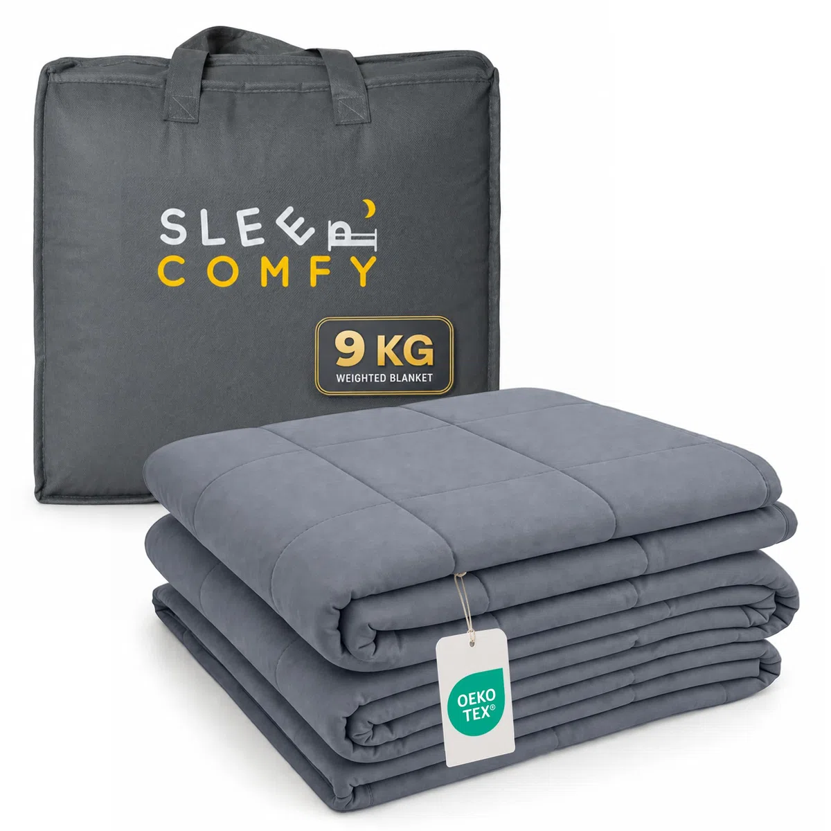 SLEEP COMFY Manta pesada, manta con peso de 9 kg, 150 x 200 cm, manta de relajación, certificado Oeko-Tex, terapia de refrigeración y manta antiestrés, cómoda para todas las estaciones