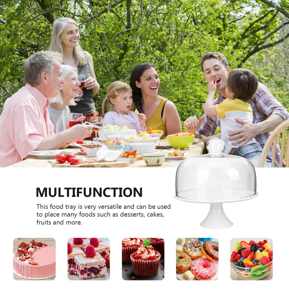 iplusmile Soporte para Tartas con Base Alta de Cerámica y Vidrio con Tapa de Cristal Plato de 10 Pulgadas para Postres Frutas y Aperitivos Expositor para Fiestas y Celebraciones