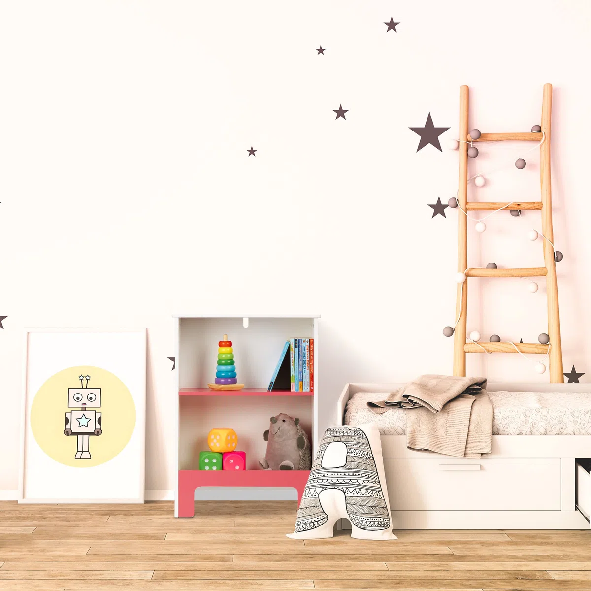 Relaxdays Estantería Infantil 2 Baldas, 66x48x24cm, Organizador Libros y Juguetes, Librería Niños y Niñas, Blanco y Rosa