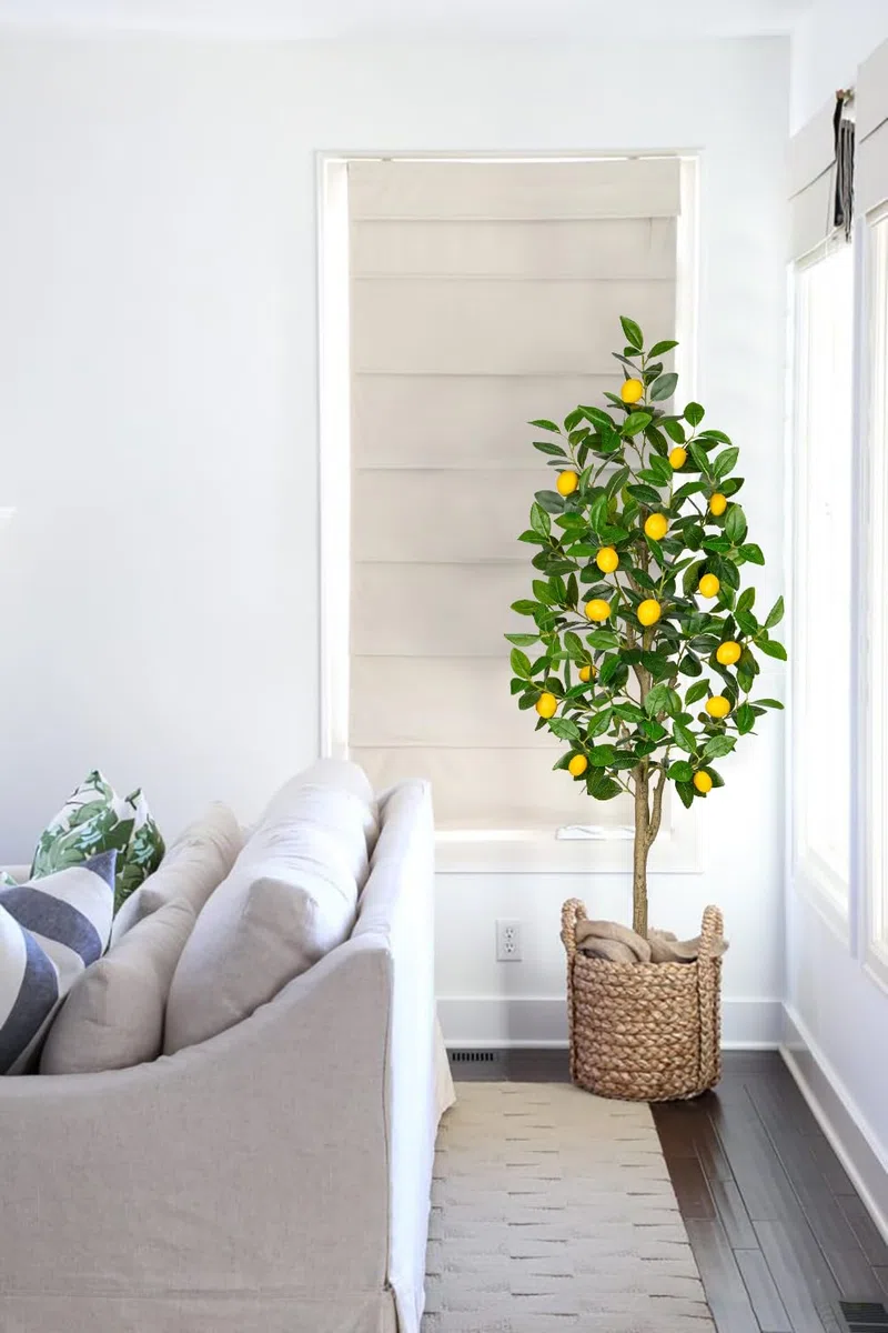Oairse Limonero Artificial Grande 120 cm - Planta en Maceta para Interior y Exterior - Árbol de Limón para Decoración Moderna de Cuarto de Baño y Salón