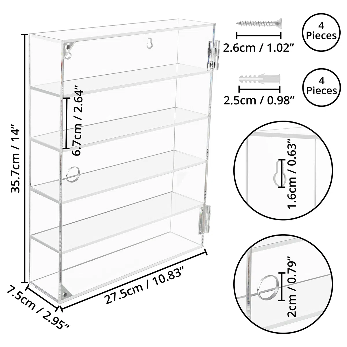 Belle Vous Vitrina Expositora para Colecciones con 5 Niveles de Acrílico Transparente - 27,5 x 7,5 x 35,7 cm - Estantes de Pared para Vasos de Chupitos, Figuras - Vitrinas para Colecciones de Rocas