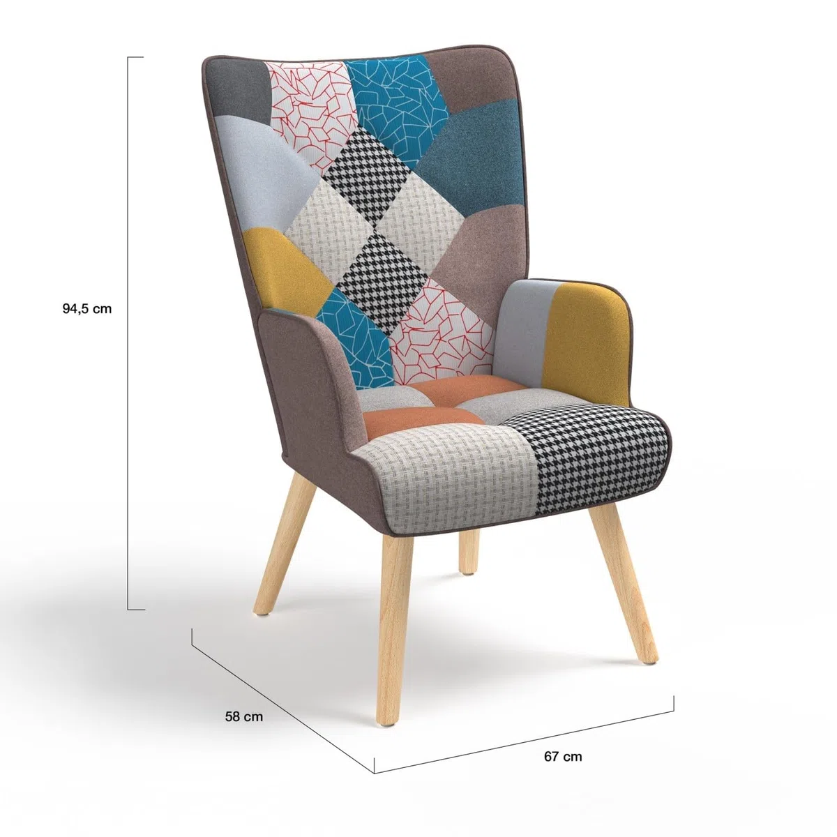 IDMarket - Silla escandinava IVAR en tejido de patchwork multicolor