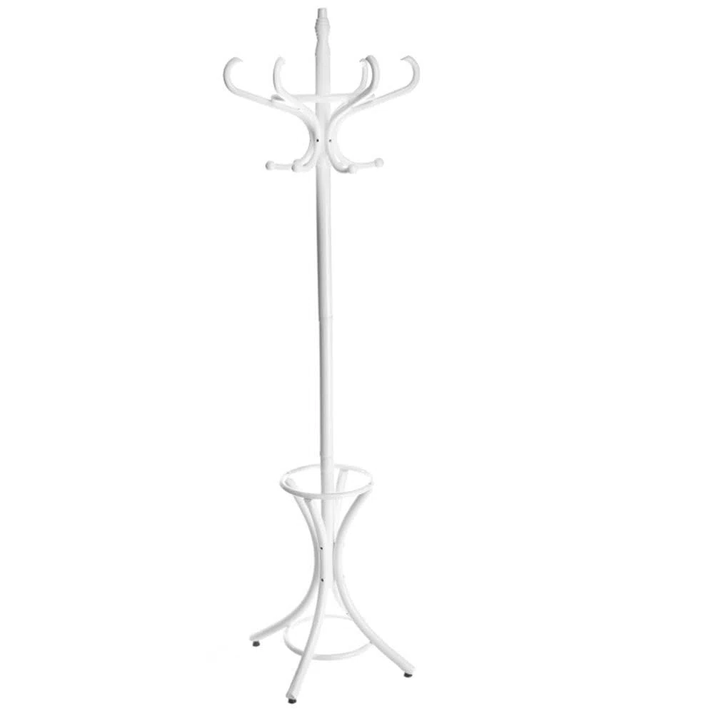 LOLAhome - Perchero de pie blanco de 12 brazos de madera de álamo de 184 cm. Incluye paragüero en la base. Diseño clásico Thonet funcional para colgar abrigos y bolsos con elegancia diaria
