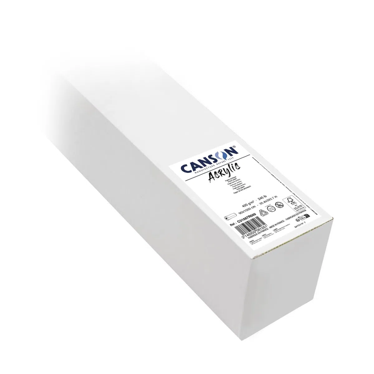 CANSON Acrylic, Papel para acrílico, Grano tipo lienzo, 400 gsm, Rollo, 0,9 x 10 m, Blanco Natural