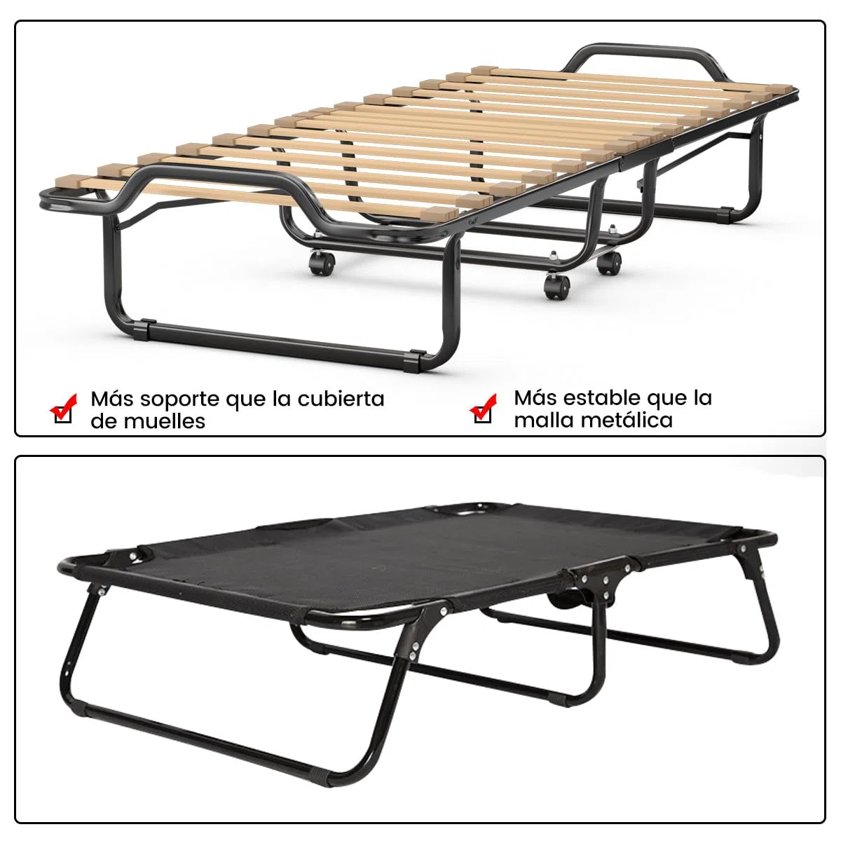 COSTWAY Cama Plegable con Colchón en Memory Foam 80 X 200 cm, Cama Supletoria Plegable con Ruedas para Casa, Acolchado Ondulado con Doble Relleno de Fibra, Ahorra Espacio, (Beige 2)