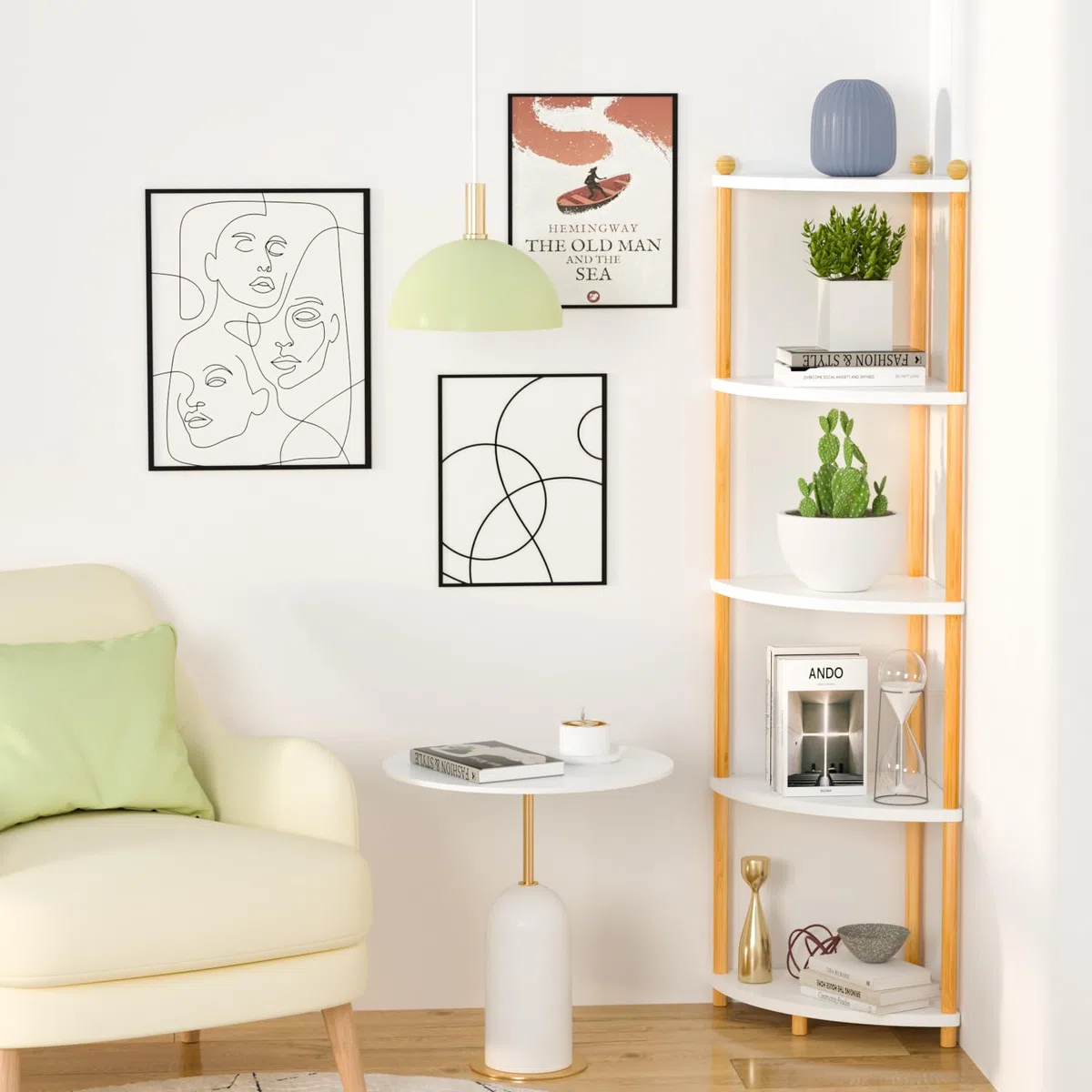EstanterÍa de Esquina de 5 Estantes, Estanteria Esquinera de Madera, Estante Abierto para Cocina Sala de Estar Dormitorio Espacios pequeños Pasillo Oficina