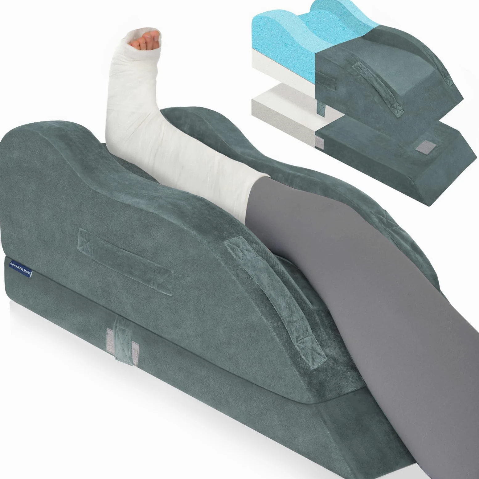 KingPavonini Almohada Elevadora de Piernas Ajustable, Diseño Ergonómico para Mantener la Rodilla Recta. Alivia Hinchazón y Dolor, Mejora la Circulación. Espuma Memoria (Pierna Individual)
