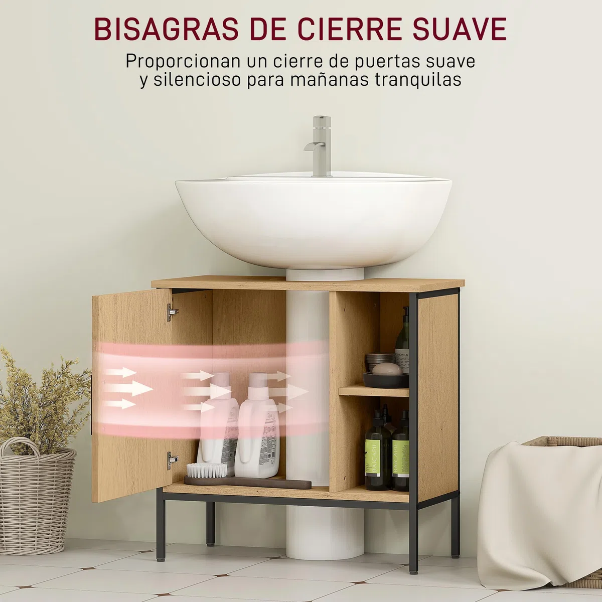 HOMCOM Mueble bajo Lavabo Mueble de Baño con Puerta y Estante Ajustable para Lavabo con Pedestal 60x30x59,5 cm Roble