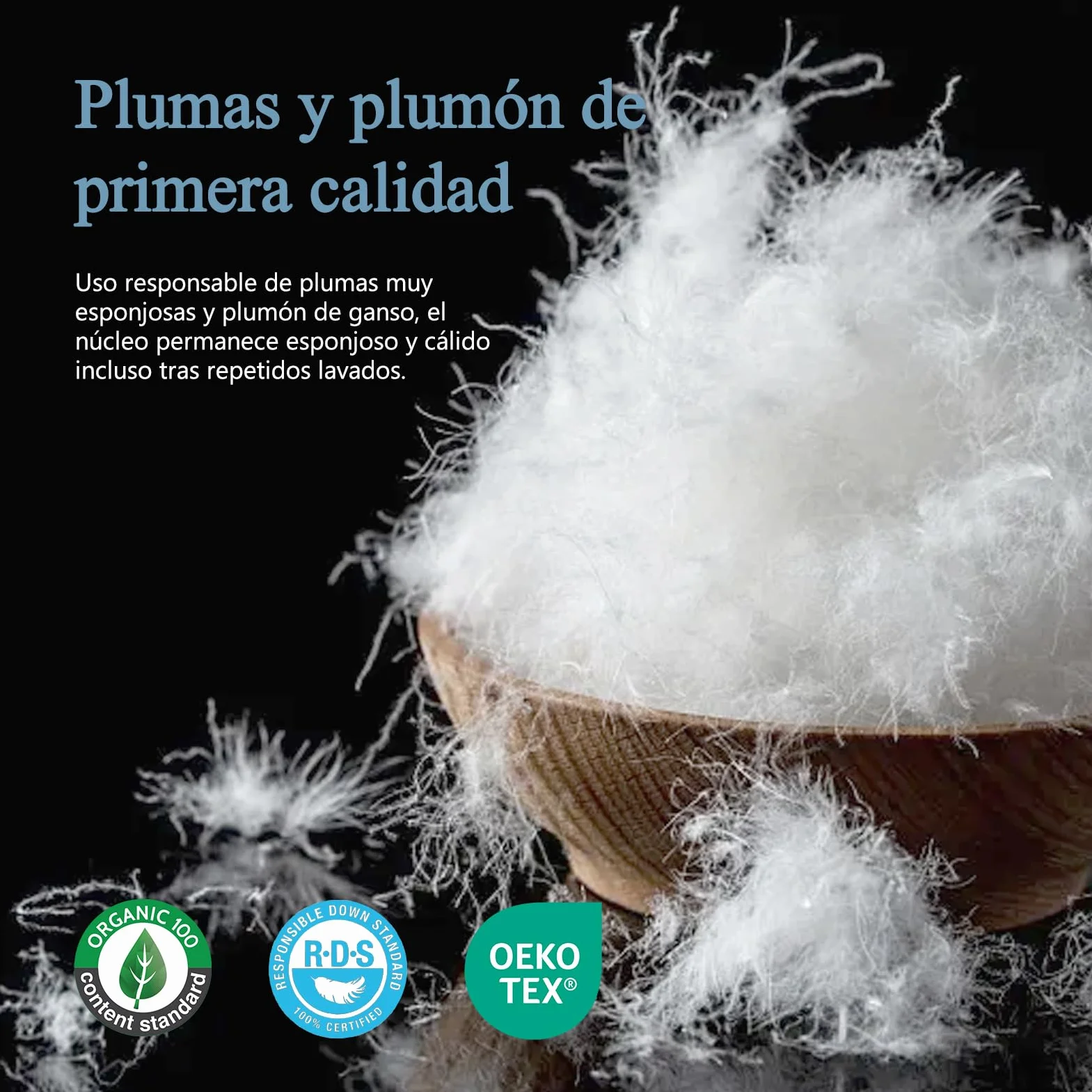 Almohada de Plumón de Ganso 50x75 Pack 2, Plumón y Plumas Relleno rodeados de un Tejido 100% Algodon Organico, Almohadas de Hotel Lujo Ergonómica de 3 Cámaras, Cojin para Dormir