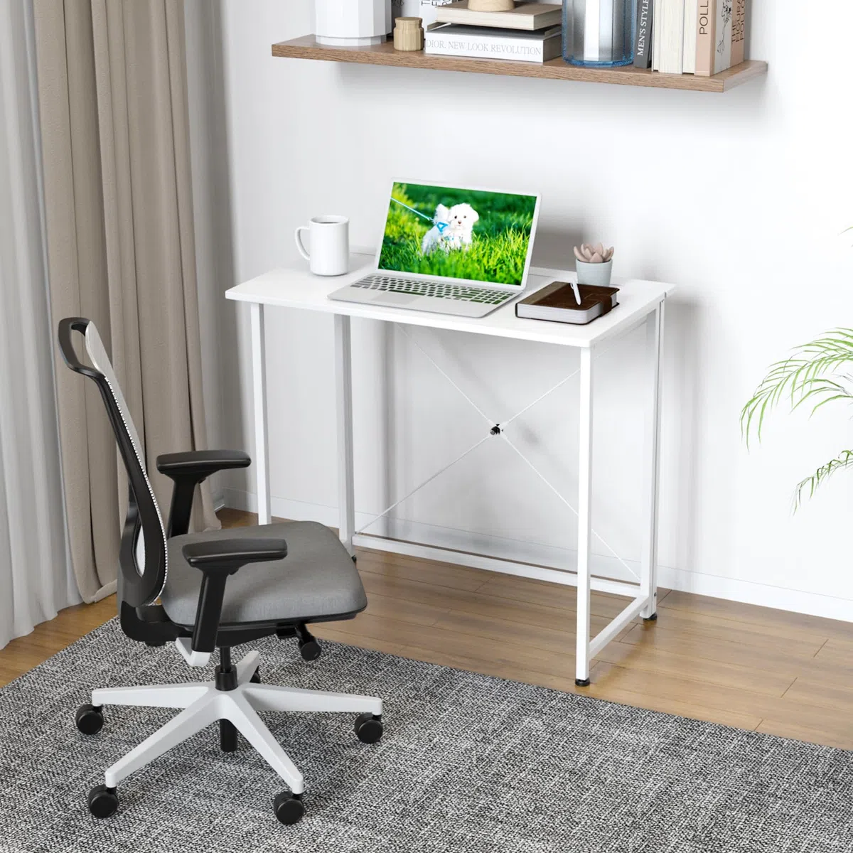 Mesa Plegable Portatil Escritorio Blanco Mesa Escritorio Ordenador de Oficina Mesas Plegables Cocina Mesa Abatible de Madera y Acero Mesa de Trabajo 80x45.5x74 cm Mesa de Estudio Puesto de Trabajo