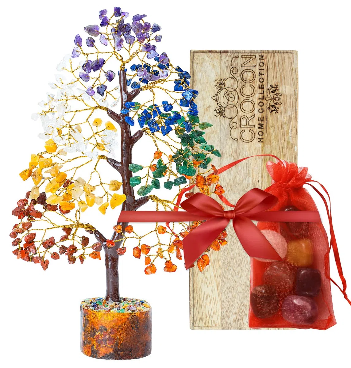 Árbol de la vida de los 7 chakras: árbol de la vida de cristal de los siete chakras, decoración de madera, piedras preciosas hechas a mano, decoraciones de cristal, regalos espirituales, Feng Shui