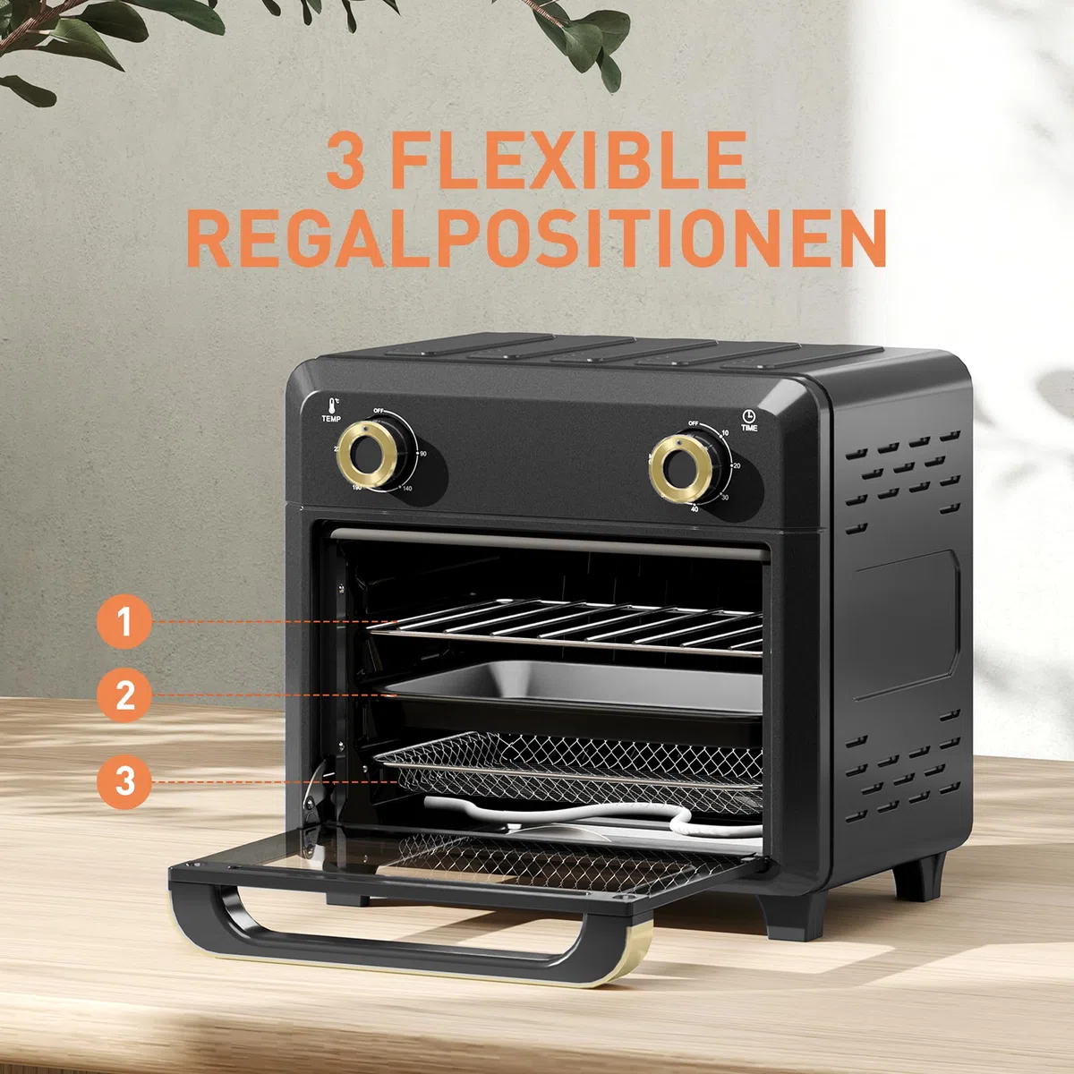 HOMCOM Mini horno con convección, freidora de aire caliente de 10L, Horno pequeño con temporizador de 60 minutos e iluminación interior, 80-230℃, 3 estantes, Accesorios aptos para lavavajillas,