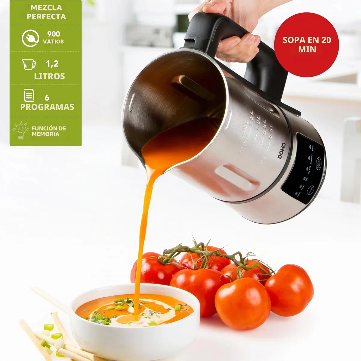 DOMO DO727BL My Soup Express - Hornillo de sopa (1,2 L, 6 programas), color plateado