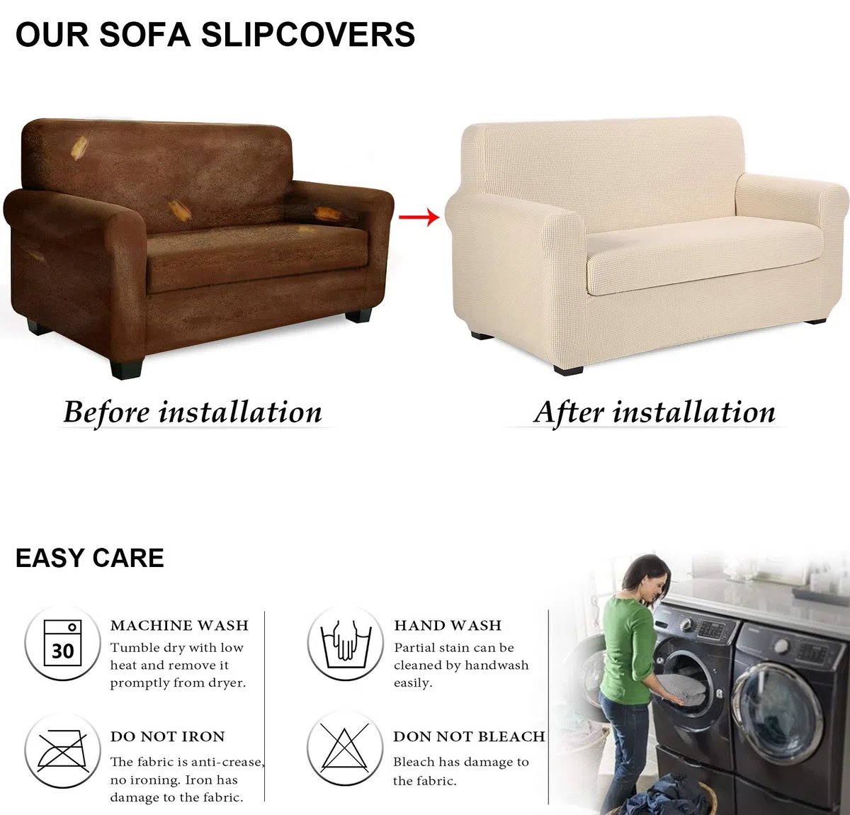 TIANSHU - Funda de sofá de 2 plazas, Incluye 1 Funda de cojín de Silla y 1 Funda de sofá, Spandex Stretch Sofa Funda Protectora de Muebles Antideslizante (Beige)