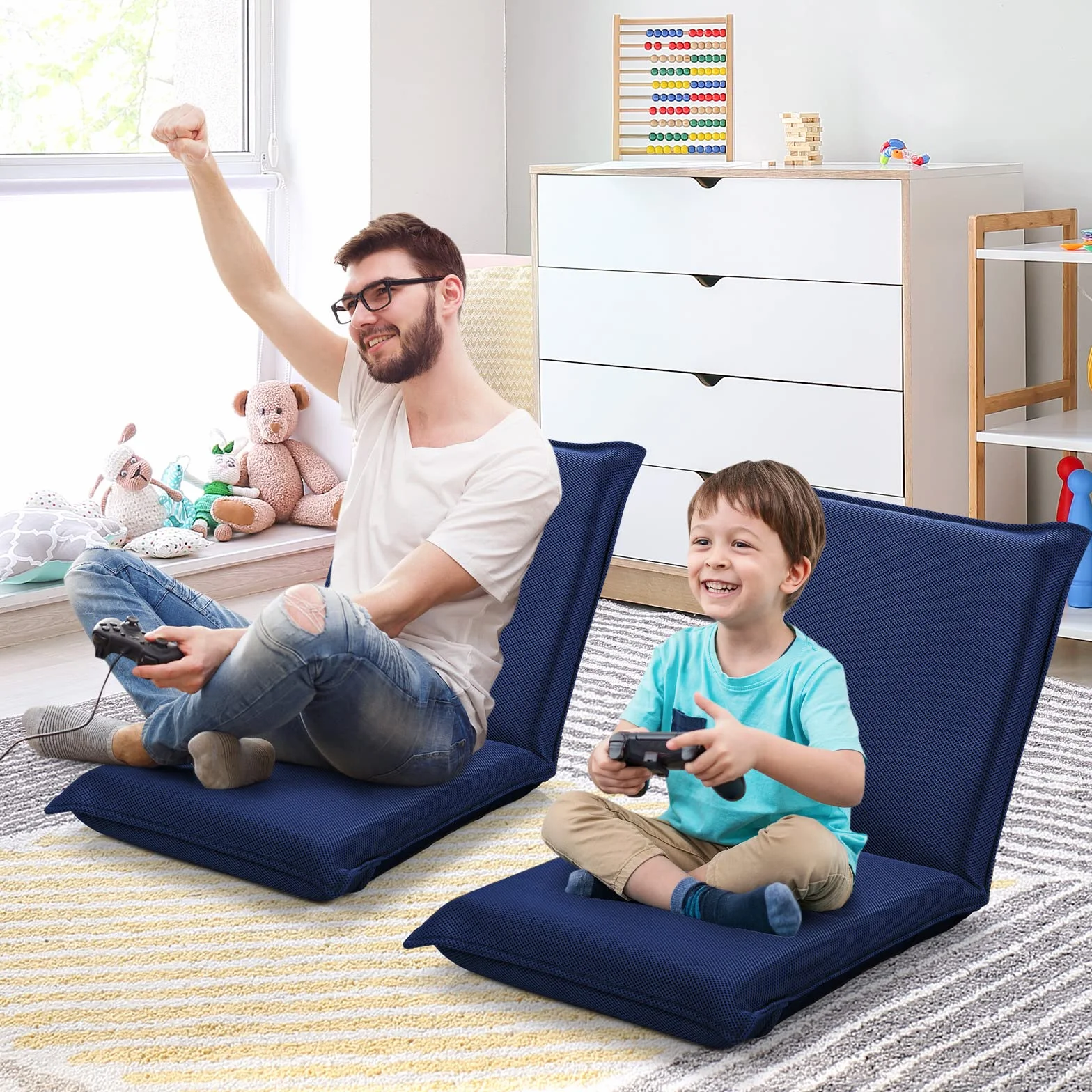 LIFEZEAL Silla de Suelo Plegable, sillón Lectura con Respaldo Ajustable de 6 Posiciones, Silla de Piso con Superficie de Malla, para Leer, meditación, Yoga (Azul)