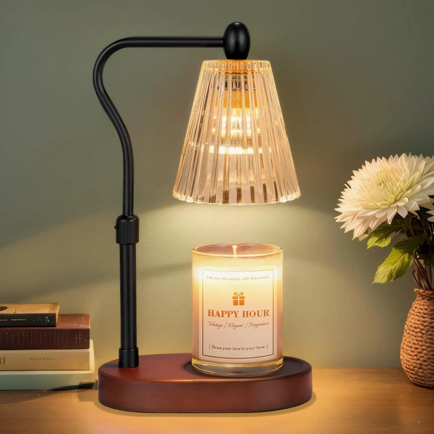 Loowoko Lámpara Calentadora de Velas con Temporizador y 4 Niveles de Luz, Calentador Eléctrico para Velas en Tarro, Decoración Hogar, Incluye 2 Bombillas