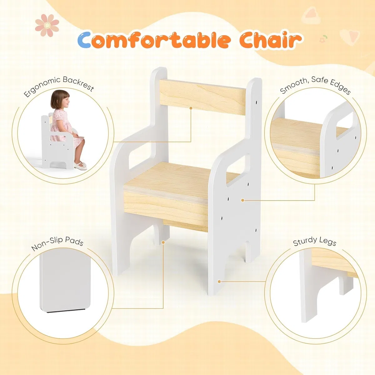 Conjunto de mesa y silla para niños, mesa y silla para leer comer jugar y jugar y jugar fácil de montar con bandeja reversible y extraíble y espacio de almacenamiento para niños de 1 a 3 años