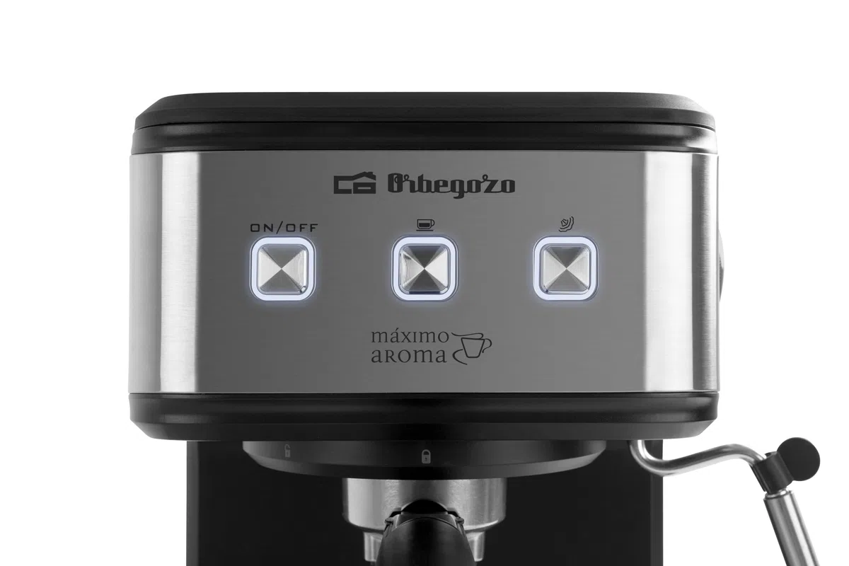 Orbegozo EX 5210 Cafetera espresso y cappuccino 20 bares, 1100W, depósito 1.5L, control electrónico, vaporizador inox, compatible con café molido y monodosis, sistema de seguridad