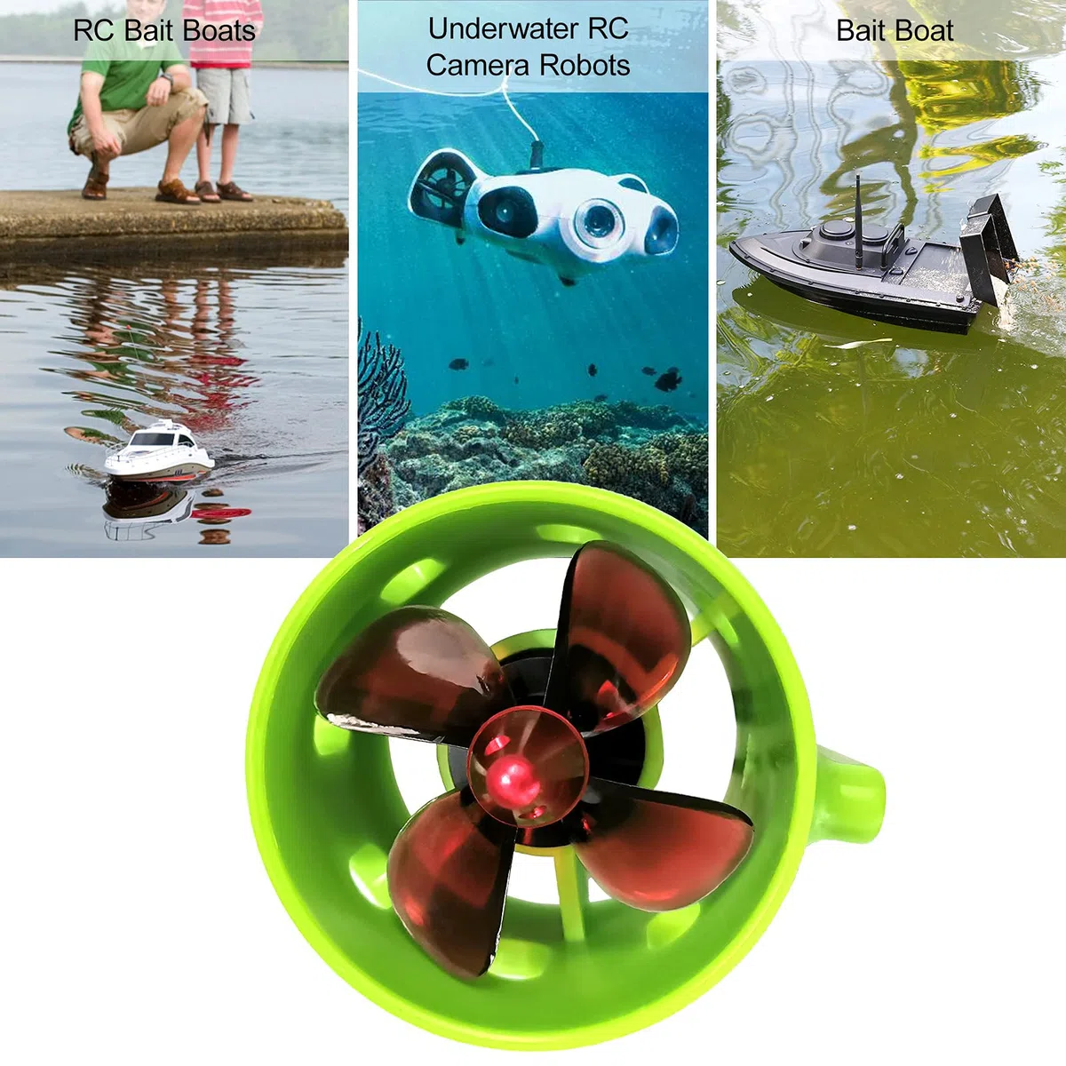 Motor subacuático RC 1000 KV sin escobillas, motor RC impermeable en sentido horario con hélices de 4 hojas, 12-24 V, resistente al agua, motor eléctrico de accionamiento para barco de cebo RC