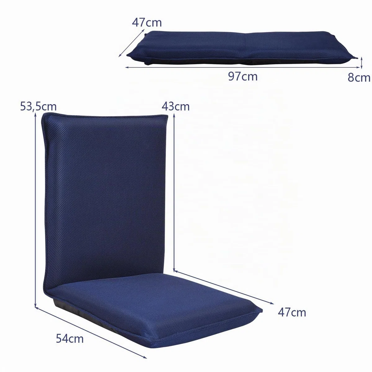 LIFEZEAL Silla de Suelo Plegable, sillón Lectura con Respaldo Ajustable de 6 Posiciones, Silla de Piso con Superficie de Malla, para Leer, meditación, Yoga (Azul)
