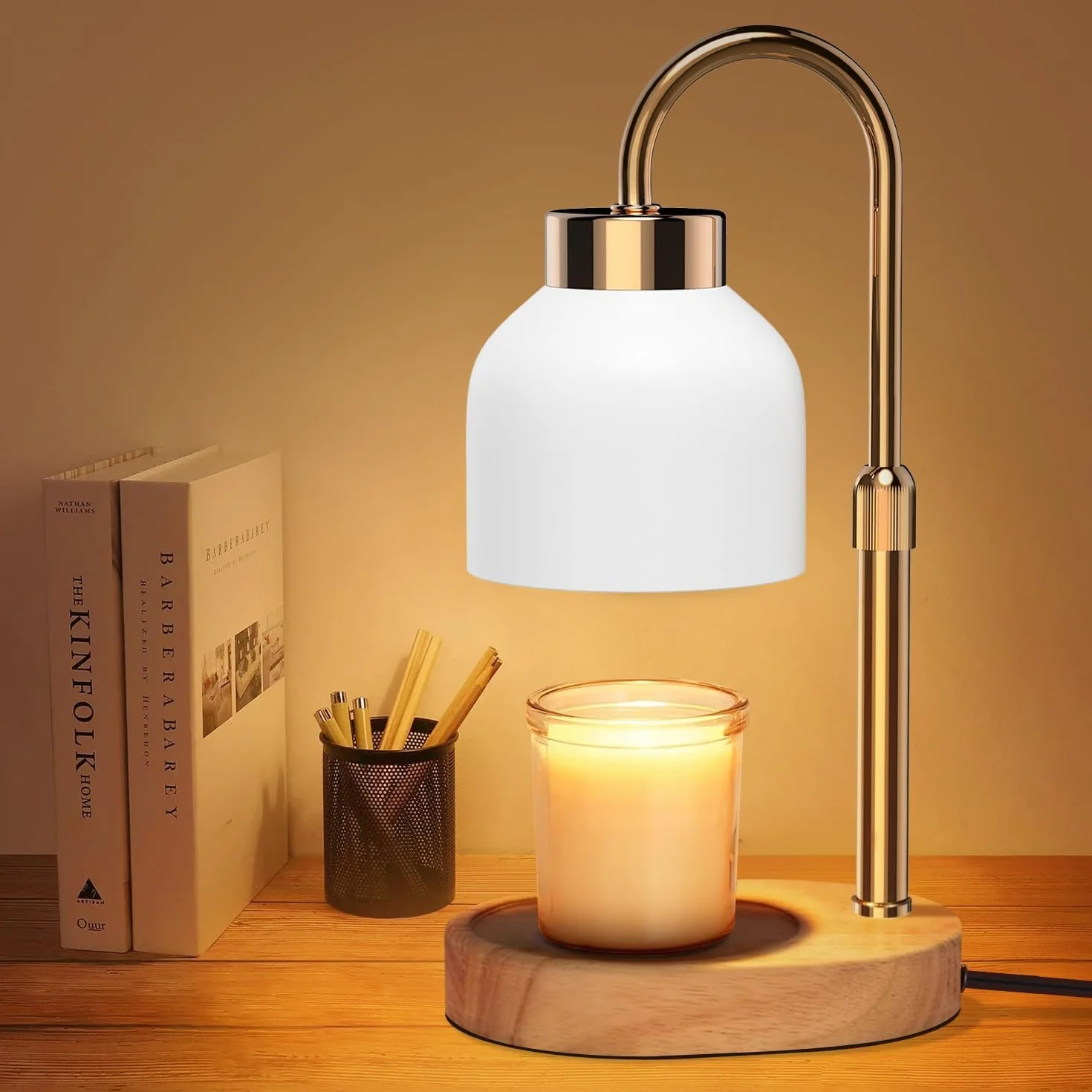 Loowoko Lámpara Calentadora de Velas con Temporizador y 4 Niveles de Luz, Calentador Eléctrico para Velas en Tarro, Decoración Hogar, Incluye 2 Bombillas