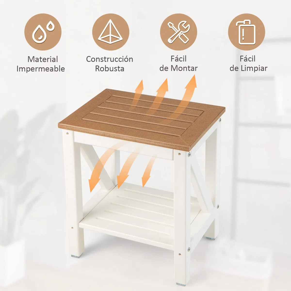 COSTWAY Taburete de Ducha de Esquina, Banco Impermeable de Baño con Estante de Almacenamiento de Madera, Asiento Bañera Adulto para Ducha para Uso en Interiores y Exteriores (Diseño 3)
