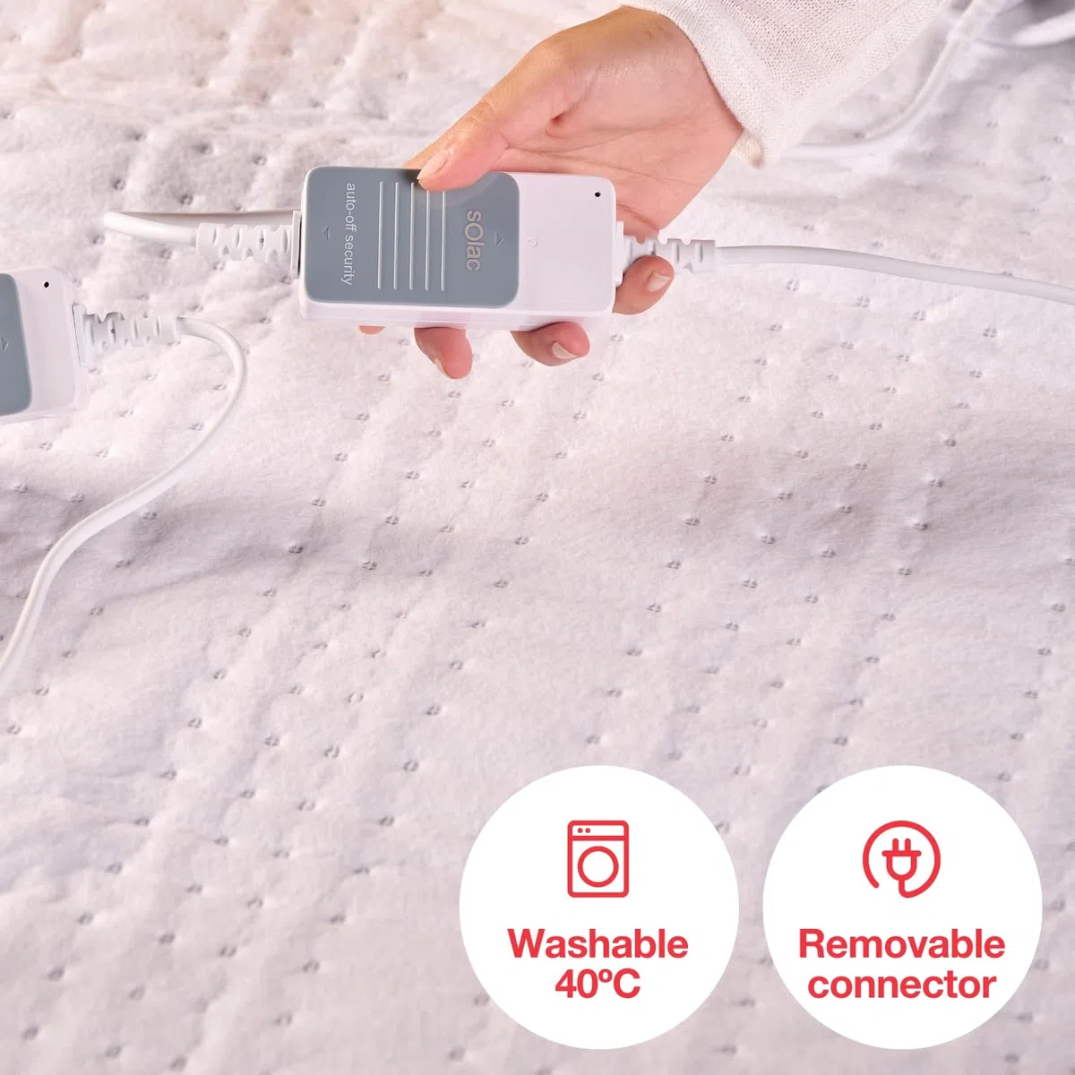 Solac - Calientacamas Norway + 150x140cm | 60W | Tecnología Sensfort | Sistema de protección | 3 Temperaturas | Auto Apagado | Extra Suave | con Mando electrónico | Lavable a máquina hasta 30ºC