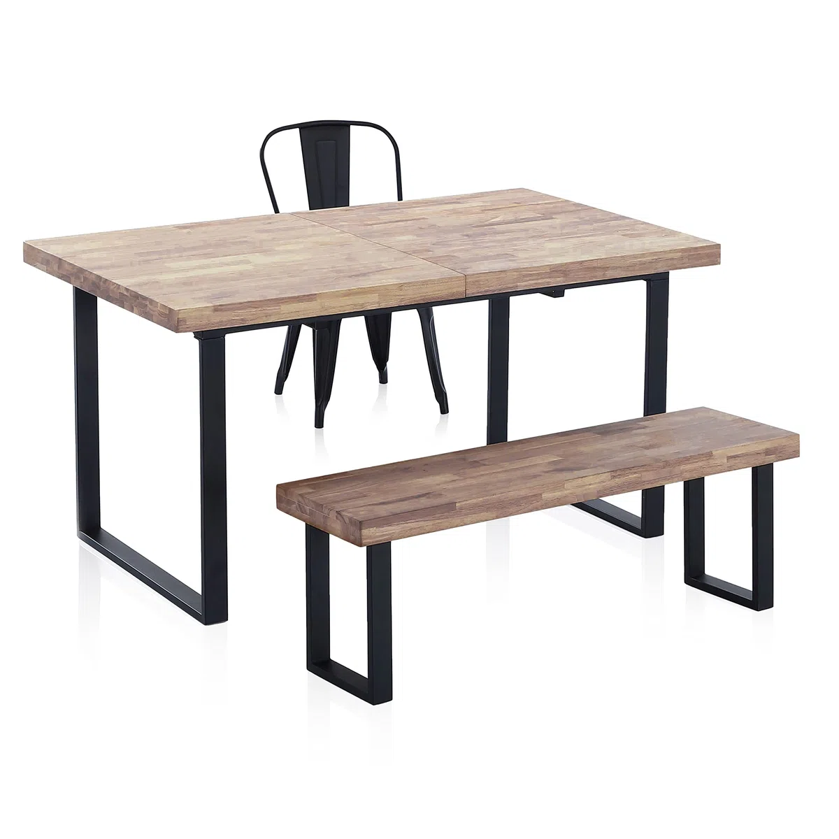 Adec Group Loft, Banco para Mesa de Comedor, Asiento Auxiliar, Acabado en Roble Honey y Negro, Medidas: 120 cm (Largo) x 47 cm (Alto) x 34 cm (Fondo)