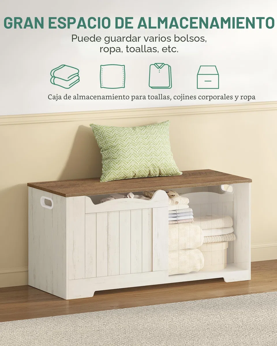 Hzuaneri Banco Almacenaje, Banco Zapatero de Entrada, Puff Almacenaje, fácil de Montar, Buena Capacidad, para Entrada de Asiento, para Pasillo, Dormitorio, salón, 40 x 100 x 48 cm, Blanco y Marrón