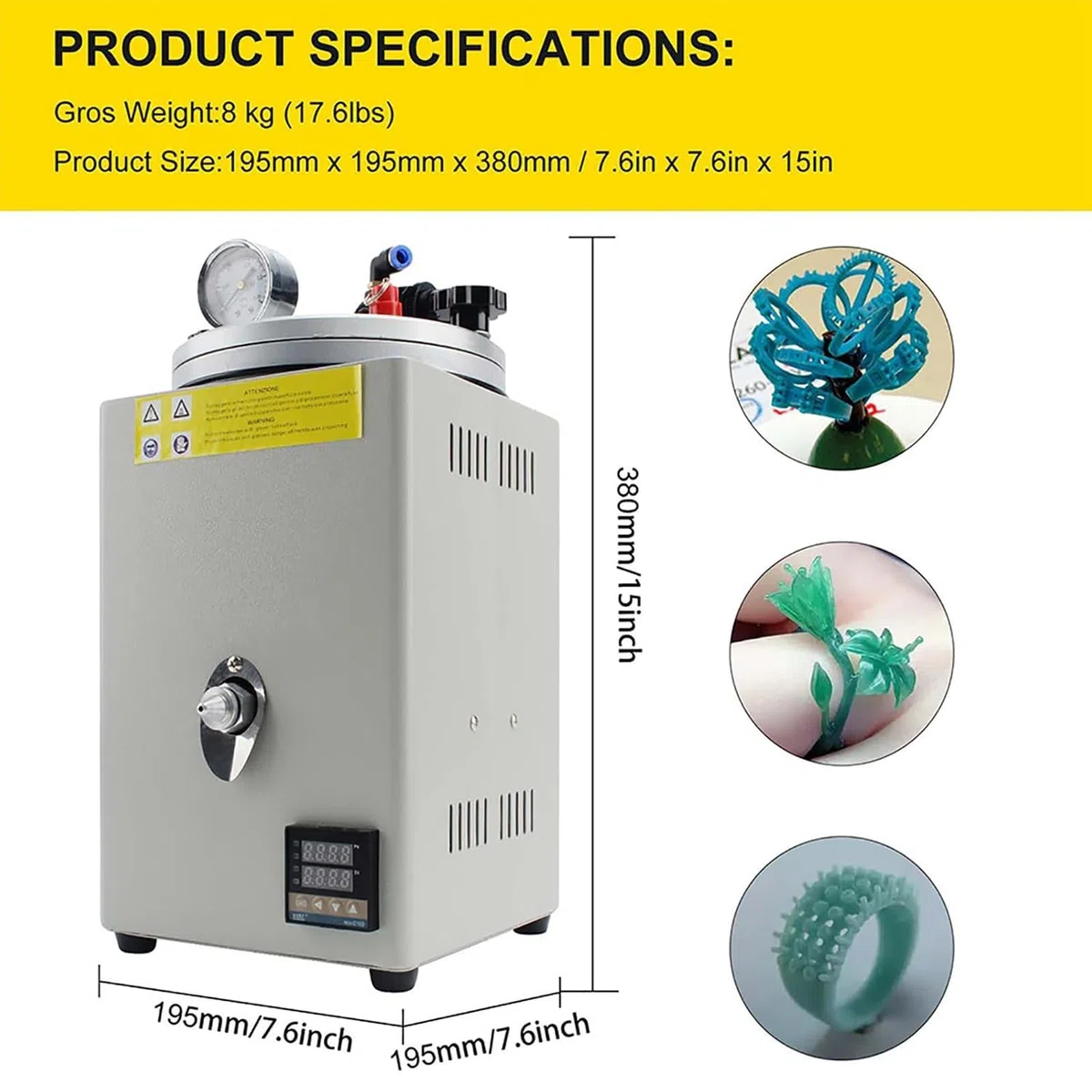 Inyectora de cera al vacío digital, bomba de 2.6L, máquina de fundición de cera con pantalla LCD y manómetro, 0-110 ℃ máquina de inyección de cera para fundición de moldes