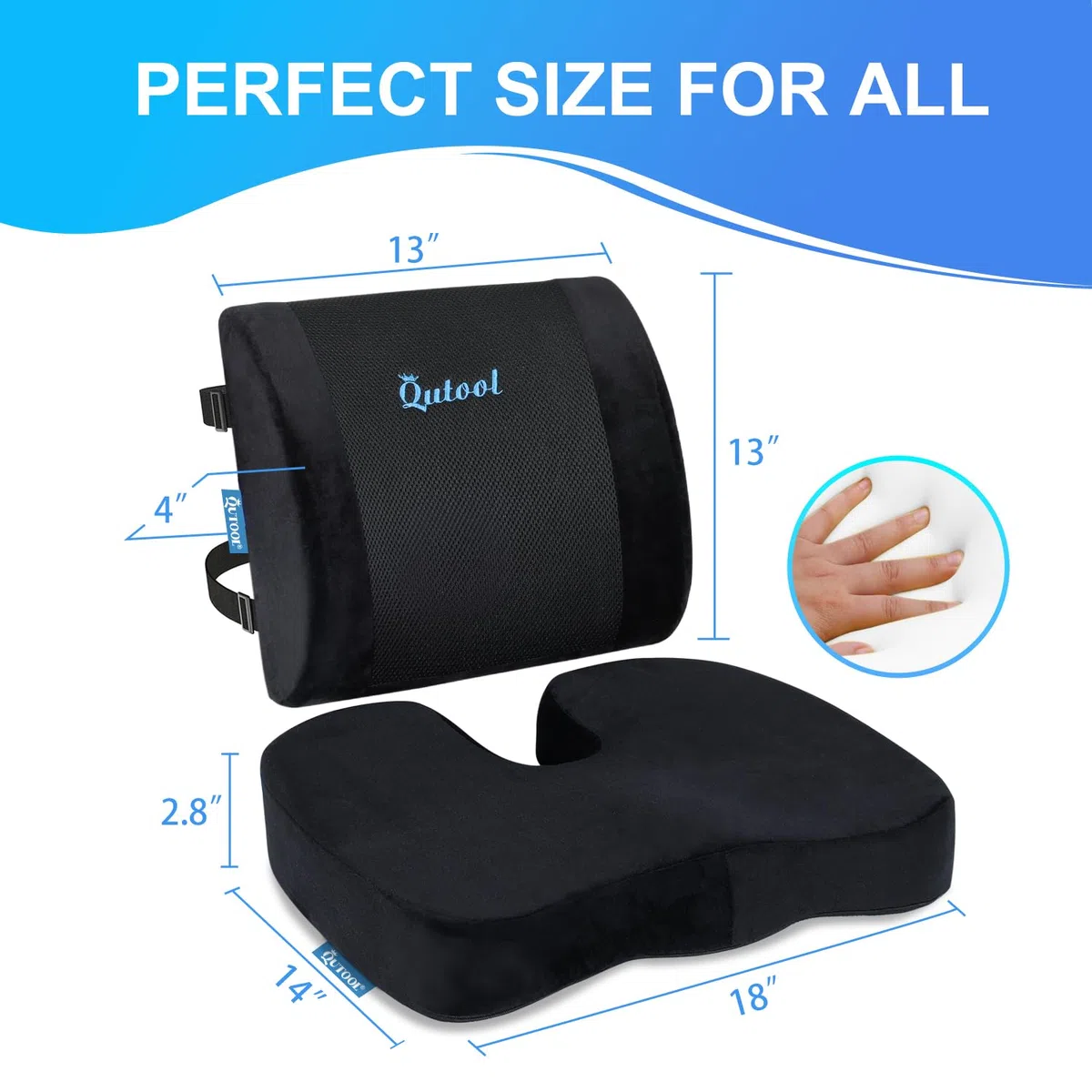 Qutool Cojín para Asiento de coxis y Almohada de Apoyo Lumbar para Silla de Oficina, Coche, Silla de Ruedas (Negro)