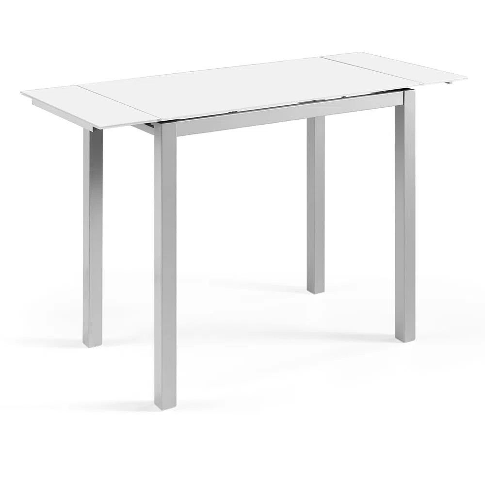 MOMMA HOME Mesa de Cocina o salón Extensible Moderna, CALCUTA, Color Blanco/Plata - Material Cristal Templado/Metal 100/140 x 60 x 76 cm