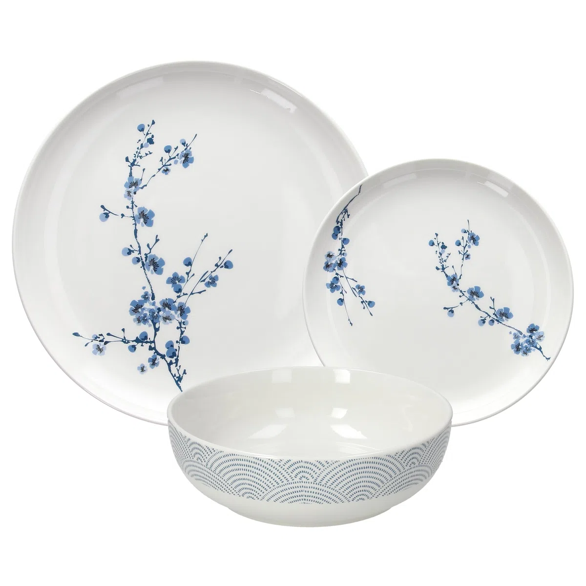 Tognana Edge Oriental, Servicio de platos 18 piezas para 6 personas, Porcelana, Blanco/Azul