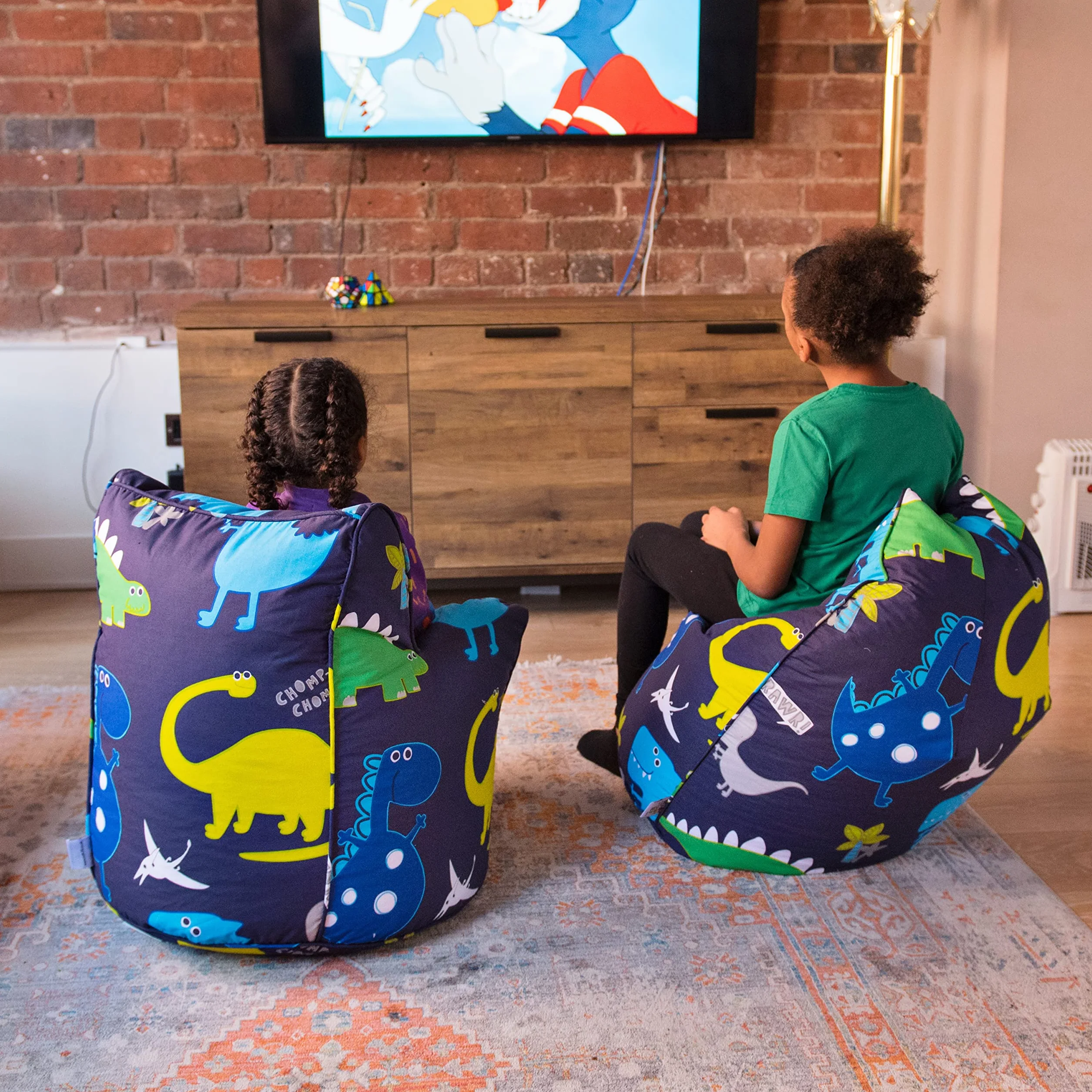 Ready Steady Bed Puff Infantil | Cómodo Puff niños para Interiores y Exteriores | Puf para niños Resistente al Agua | Diseño ergonómico Puff Infantiles | Puff con Relleno Incluido (Dino Dark)
