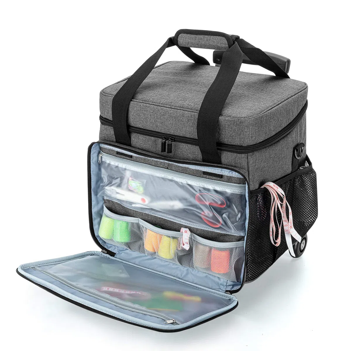 Luxja Bolsa para Remalladora con Trolley Desmontable, Maleta para Overlock, Bolsa Trasporte para Maquina Overlock y Accesorios, Gris
