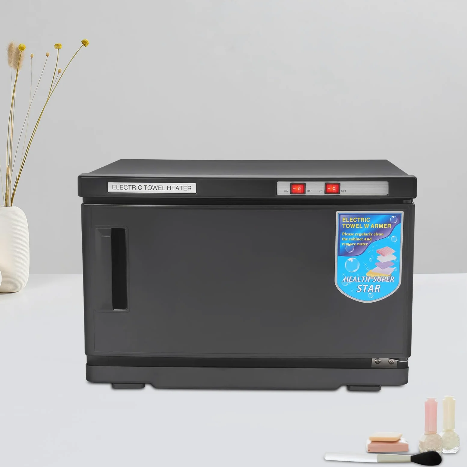 Toalla esterilizadora armario toalla caliente 25 l para el hogar hotel spa gimnasio tela de acero inoxidable desinfección y calentamiento con 220 V potencia 70 °C temperatura de funcionamiento (negro)