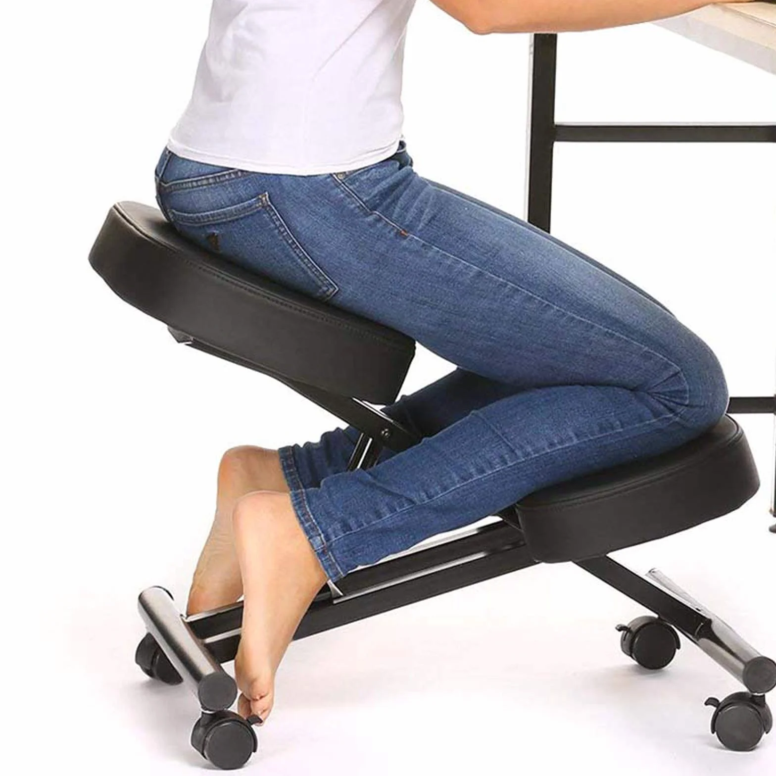 Silla ortopédica para la rodilla, silla de ordenador, silla de salud, taburete para rodilla, adecuado para el hogar, oficina, aula, negro, 70 x 46 x 60 cm