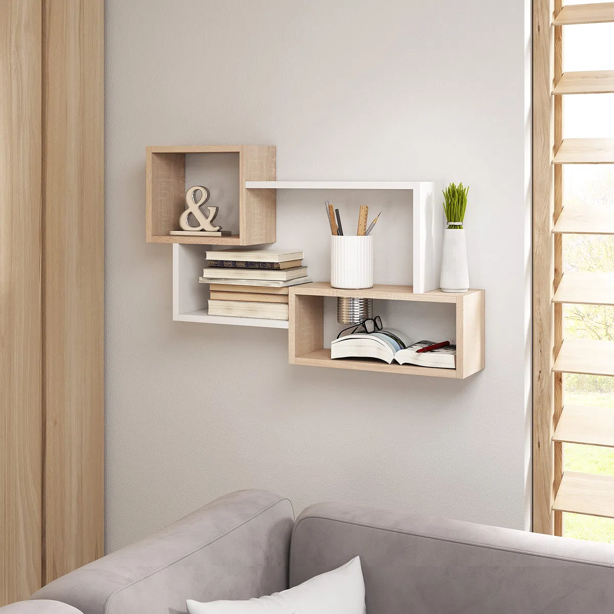 PIASKI Estantería de Pared Trio Cinco, Estante de Pared, estantería Flotante, estantería Colgante, Distintos Colores (Blanco/Sonoma)