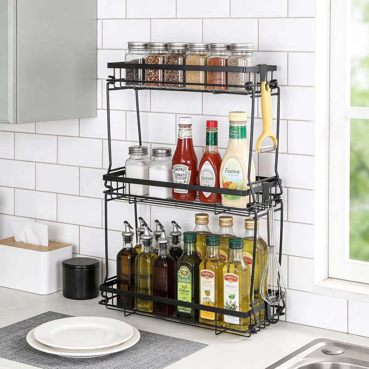 Estante de Inodoro Organizador de baño, Estante de Baño con 3 Estantes, Estante de Baño Multifuncional Ajustable, Estanteria Baño Encima WC, Fácil de Montar para Baño, Lavandería, Negro