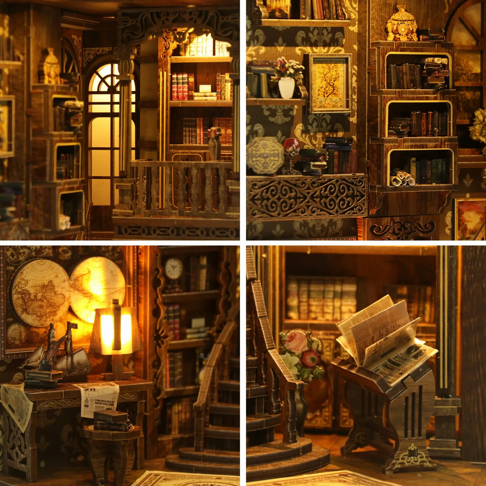 DIY Book Nook Kit-Biblioteca de Libros antiguos-3D Holzbausatz für Bücherregal Deko-Geschenke für Erwachsene und Teenager Weihnachten Geburtstag Geschenke