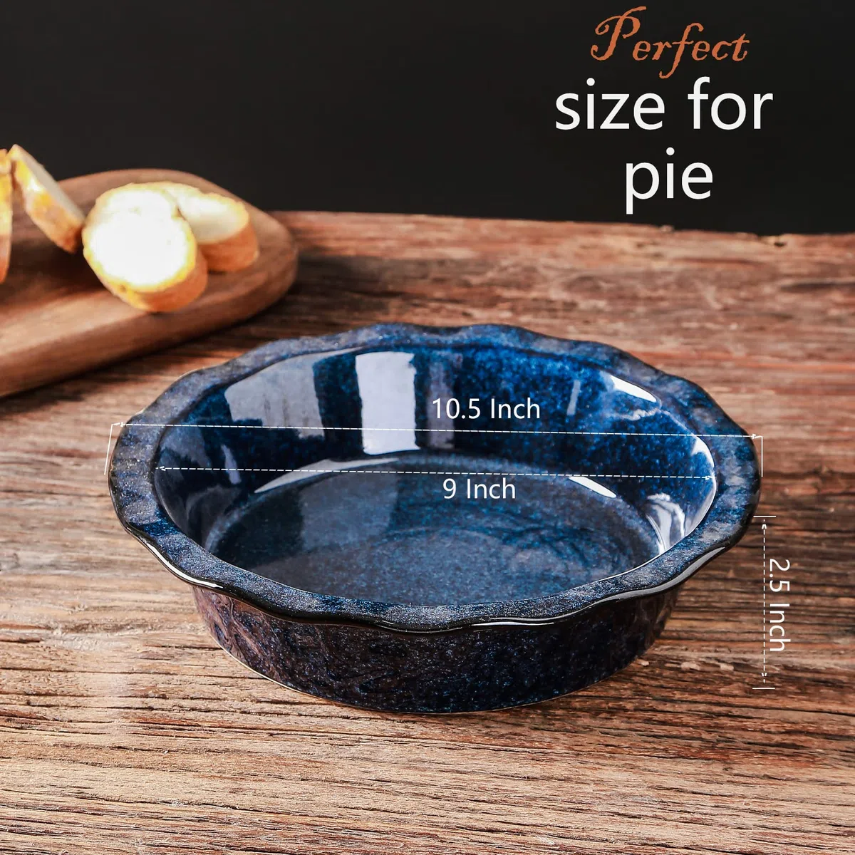 vicrays Molde de cerámica para hornear – Plato de pastel de 9 pulgadas, redondo, estriado y profundo para tartas, pizzas, tartas de manzana, quiche, pasteles de olla, pastel – Esmalte reactivo (azul
