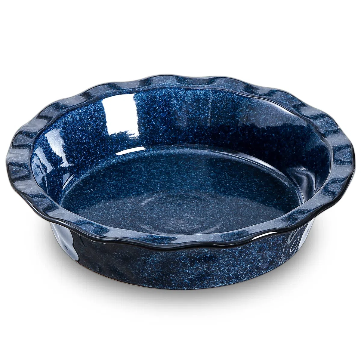 vicrays Molde de cerámica para hornear – Plato de pastel de 9 pulgadas, redondo, estriado y profundo para tartas, pizzas, tartas de manzana, quiche, pasteles de olla, pastel – Esmalte reactivo (azul