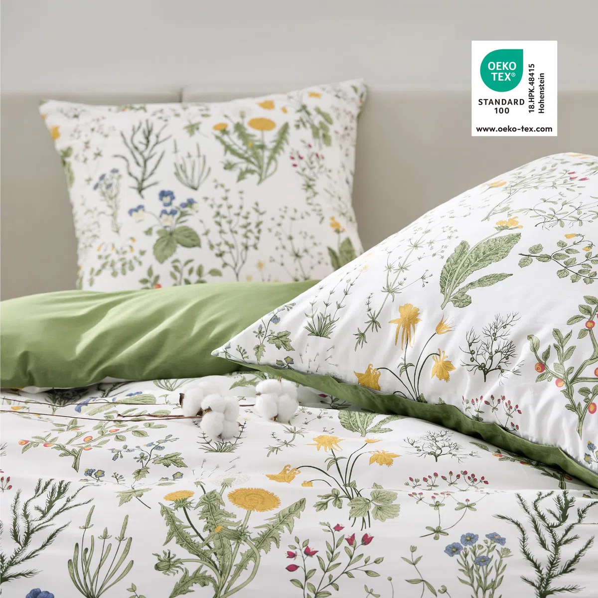 BEDSURE Juego de ropa de cama reversible de algodón, 155 x 220 cm, funda nórdica de 3 piezas con 2 fundas de almohada de 80 x 80 cm, color verde salvia, diseño de flores, con cremallera