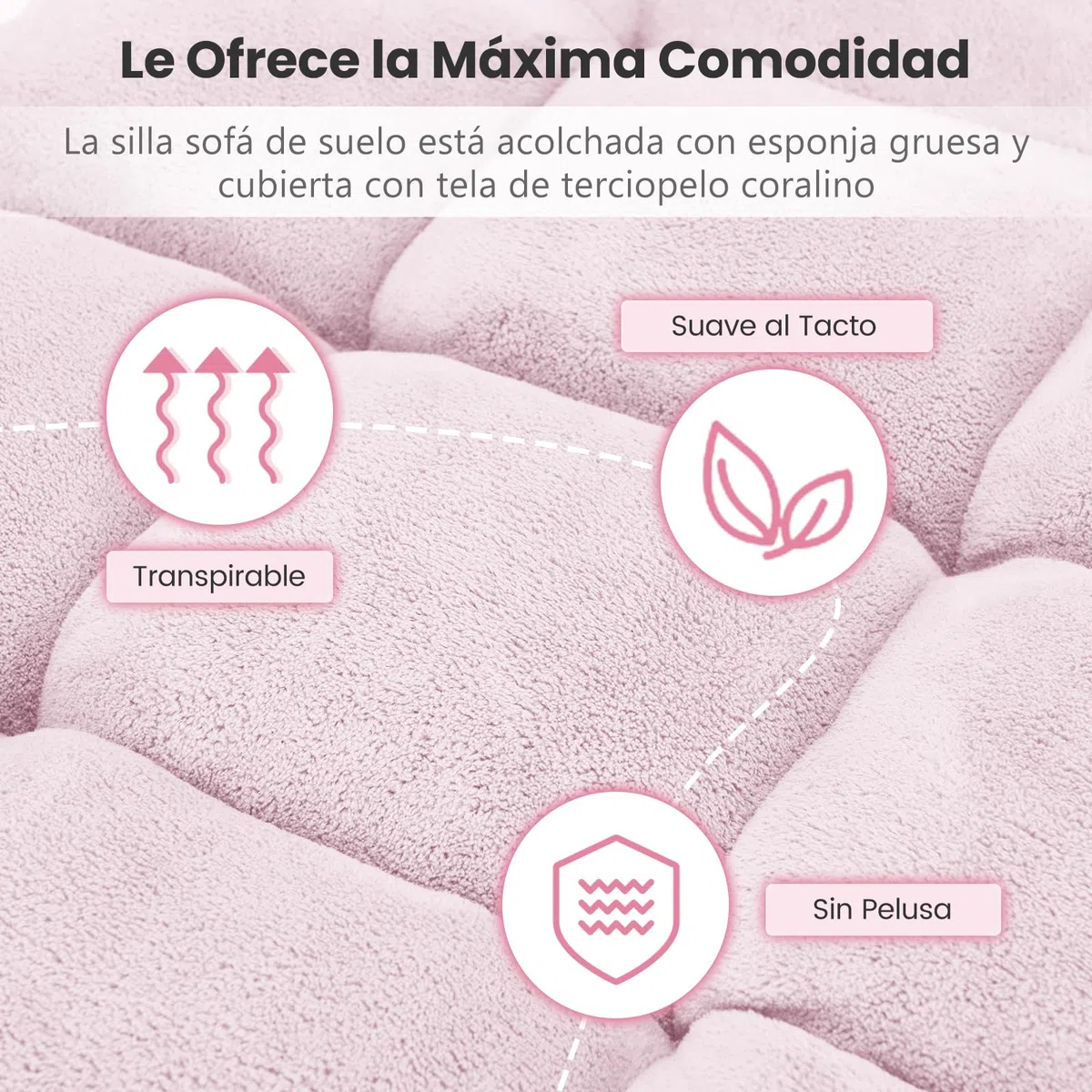 COSTWAY Sofá Suelo, Silla de Suelo Individual, Respaldo Ajustable en 14 Posiciones, Sofá Perezoso con Esponja Gruesa y Tela de Terciopelo, Silla Plegable de Meditación y de Lectura (Rosado Claro)