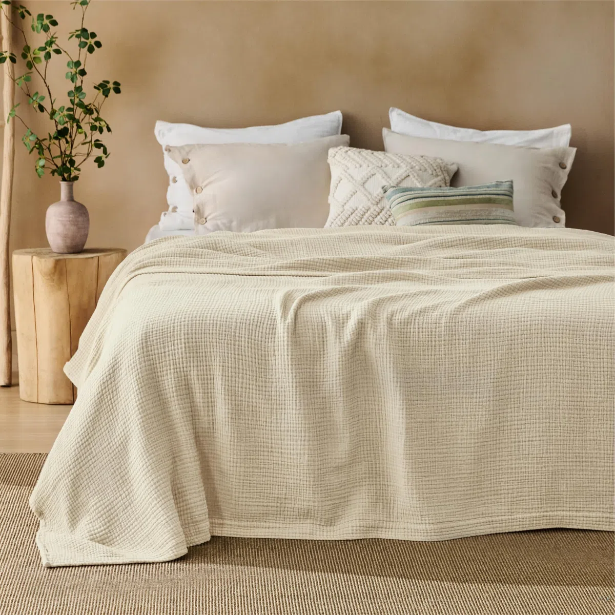 BEDSURE Manta de muselina 100% de algodón - Manta para sofá, suave y ligera, para verano, color beige, 230x270 cm