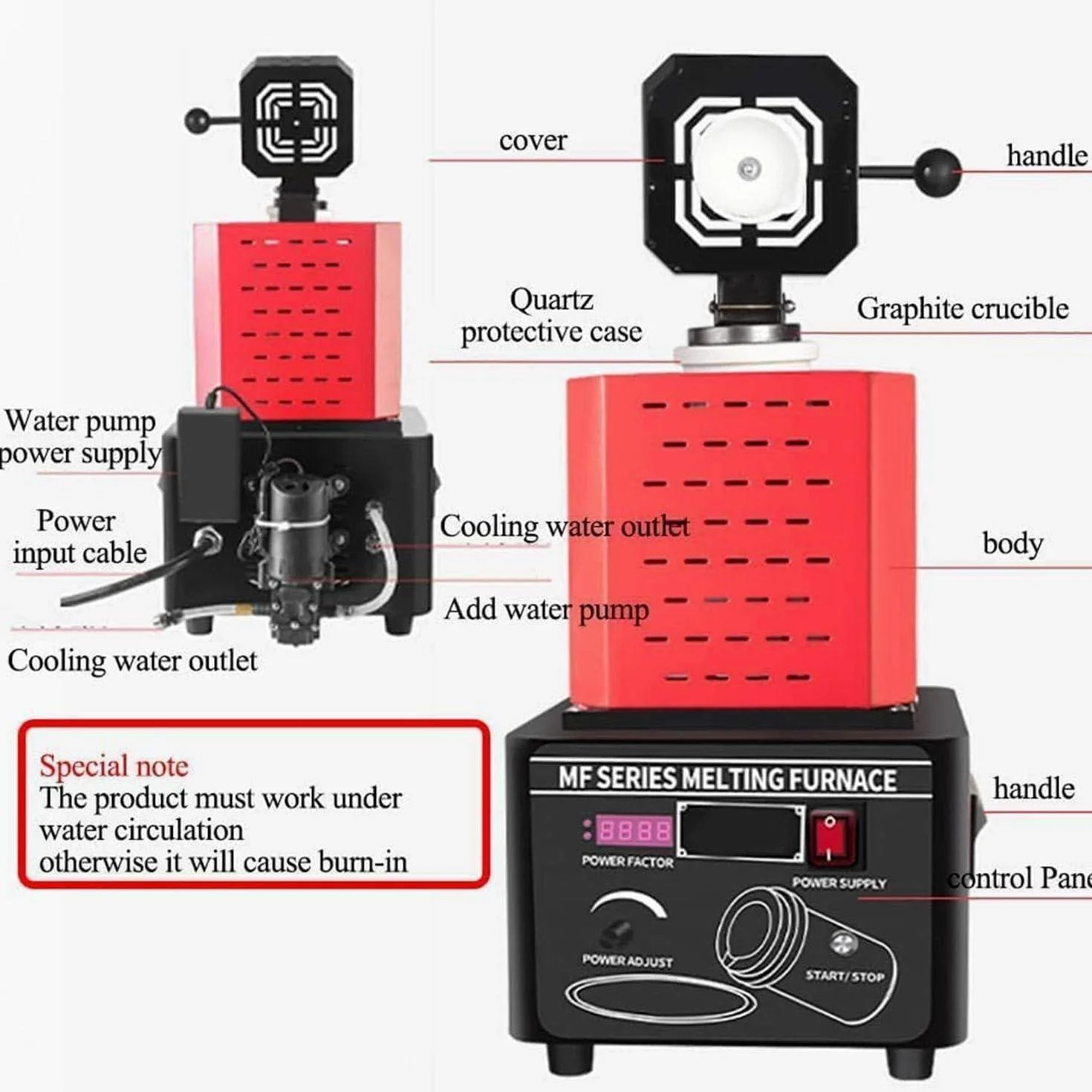 Horno de fusión de Oro de 5000 W, Horno de fusión Digital de 1600 ℃/2912 ℉ con crisol de Grafito de 1/2/3 kg, para refinación de Metales, fundición de chatarra, Plata, Oro,BLACK-1KG